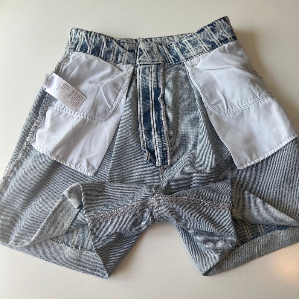 FP We The Free Dogtown Cutoff Bermuda Shorts Blue Denim Baggy Distressed Size 27 - Picture 10 of 14